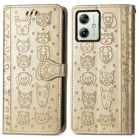 Custodia Portafoglio In Pelle Fantasia Modello Cover con Supporto S03D per Motorola Moto G54 5G Oro