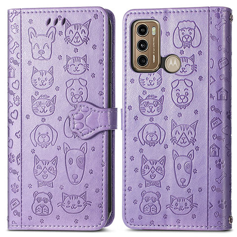 Custodia Portafoglio In Pelle Fantasia Modello Cover con Supporto S03D per Motorola Moto G60 Viola