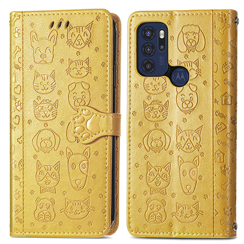 Custodia Portafoglio In Pelle Fantasia Modello Cover con Supporto S03D per Motorola Moto G60s Giallo