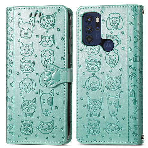 Custodia Portafoglio In Pelle Fantasia Modello Cover con Supporto S03D per Motorola Moto G60s Verde