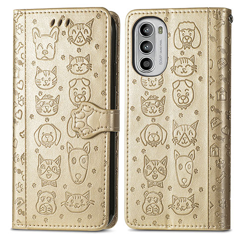 Custodia Portafoglio In Pelle Fantasia Modello Cover con Supporto S03D per Motorola Moto G71s 5G Oro