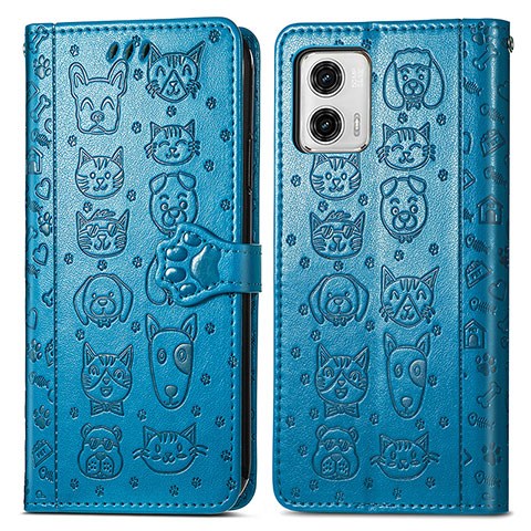 Custodia Portafoglio In Pelle Fantasia Modello Cover con Supporto S03D per Motorola Moto G73 5G Blu