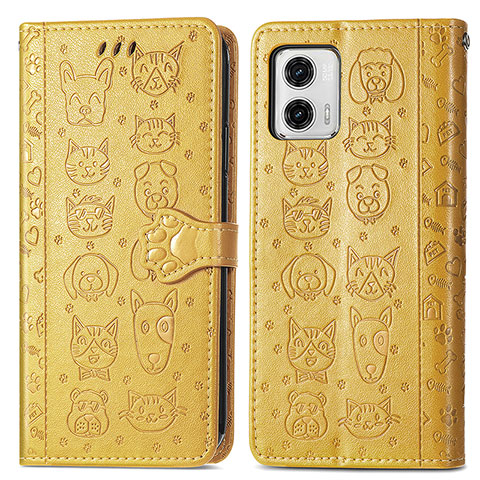 Custodia Portafoglio In Pelle Fantasia Modello Cover con Supporto S03D per Motorola Moto G73 5G Giallo