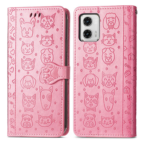 Custodia Portafoglio In Pelle Fantasia Modello Cover con Supporto S03D per Motorola Moto G73 5G Rosa