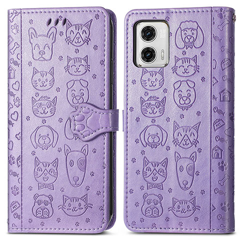 Custodia Portafoglio In Pelle Fantasia Modello Cover con Supporto S03D per Motorola Moto G73 5G Viola