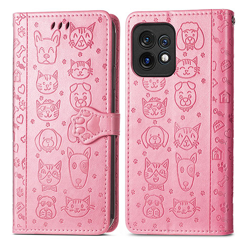 Custodia Portafoglio In Pelle Fantasia Modello Cover con Supporto S03D per Motorola Moto X40 5G Rosa