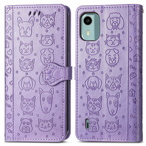 Custodia Portafoglio In Pelle Fantasia Modello Cover con Supporto S03D per Nokia C12 Pro Viola