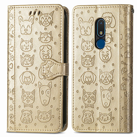 Custodia Portafoglio In Pelle Fantasia Modello Cover con Supporto S03D per Nokia C3 Oro