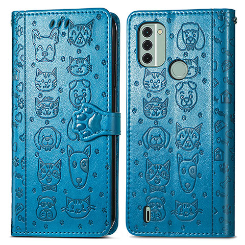 Custodia Portafoglio In Pelle Fantasia Modello Cover con Supporto S03D per Nokia C31 Blu