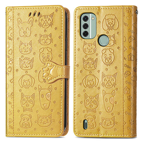 Custodia Portafoglio In Pelle Fantasia Modello Cover con Supporto S03D per Nokia C31 Giallo