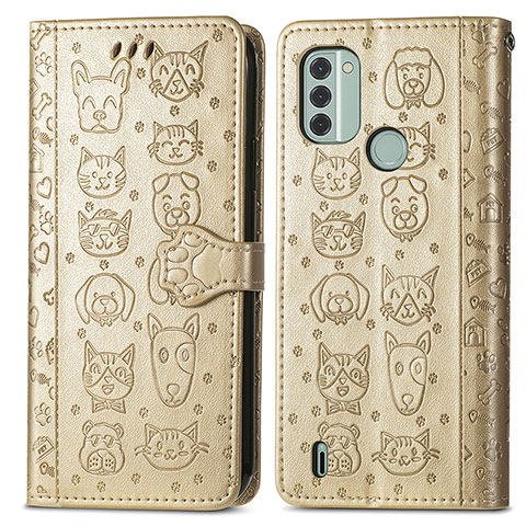 Custodia Portafoglio In Pelle Fantasia Modello Cover con Supporto S03D per Nokia C31 Oro