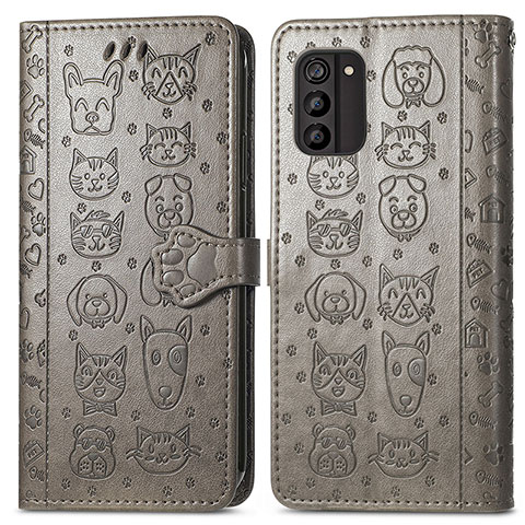 Custodia Portafoglio In Pelle Fantasia Modello Cover con Supporto S03D per Nokia G100 Grigio