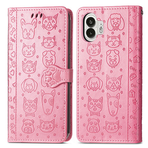 Custodia Portafoglio In Pelle Fantasia Modello Cover con Supporto S03D per Nothing Phone 2 Rosa