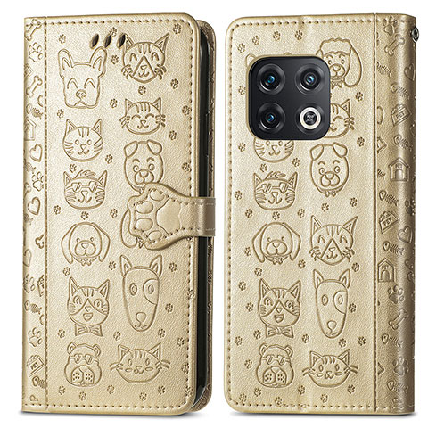 Custodia Portafoglio In Pelle Fantasia Modello Cover con Supporto S03D per OnePlus 10 Pro 5G Oro