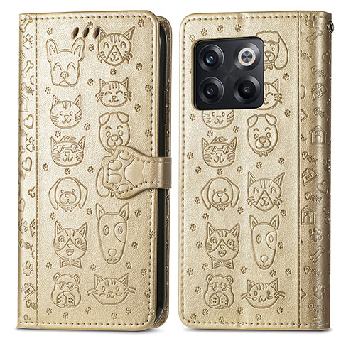 Custodia Portafoglio In Pelle Fantasia Modello Cover con Supporto S03D per OnePlus 10T 5G Oro