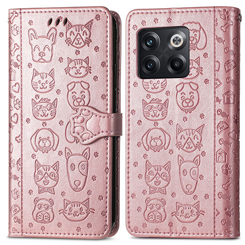 Custodia Portafoglio In Pelle Fantasia Modello Cover con Supporto S03D per OnePlus 10T 5G Oro Rosa