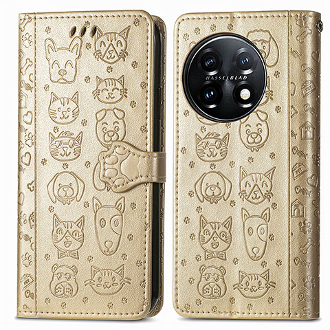 Custodia Portafoglio In Pelle Fantasia Modello Cover con Supporto S03D per OnePlus 11 5G Oro