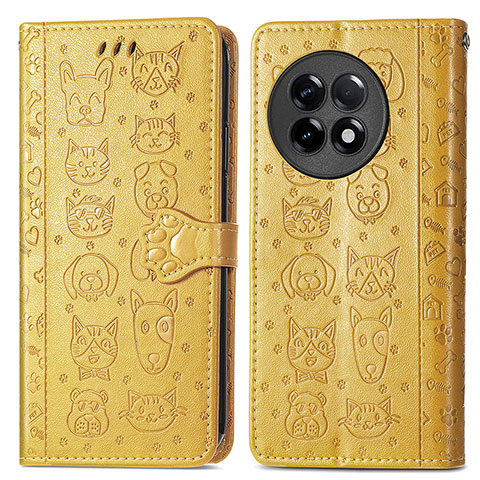 Custodia Portafoglio In Pelle Fantasia Modello Cover con Supporto S03D per OnePlus 11R 5G Giallo