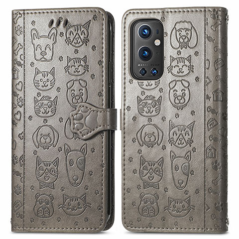 Custodia Portafoglio In Pelle Fantasia Modello Cover con Supporto S03D per OnePlus 9 Pro 5G Grigio