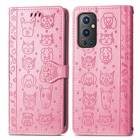 Custodia Portafoglio In Pelle Fantasia Modello Cover con Supporto S03D per OnePlus 9 Pro 5G Rosa