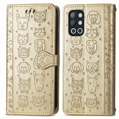 Custodia Portafoglio In Pelle Fantasia Modello Cover con Supporto S03D per OnePlus 9R 5G Oro