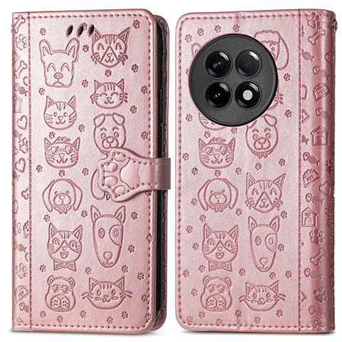 Custodia Portafoglio In Pelle Fantasia Modello Cover con Supporto S03D per OnePlus Ace 2 Pro 5G Oro Rosa