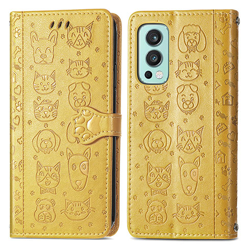 Custodia Portafoglio In Pelle Fantasia Modello Cover con Supporto S03D per OnePlus Nord 2 5G Giallo