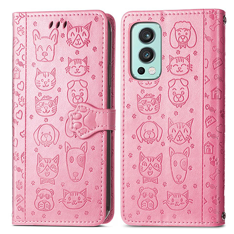 Custodia Portafoglio In Pelle Fantasia Modello Cover con Supporto S03D per OnePlus Nord 2 5G Rosa