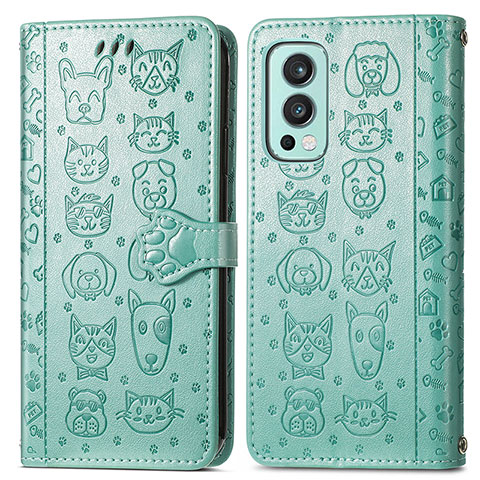 Custodia Portafoglio In Pelle Fantasia Modello Cover con Supporto S03D per OnePlus Nord 2 5G Verde