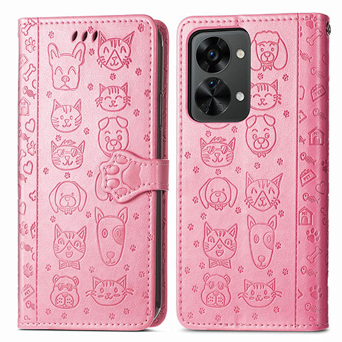 Custodia Portafoglio In Pelle Fantasia Modello Cover con Supporto S03D per OnePlus Nord 2T 5G Rosa