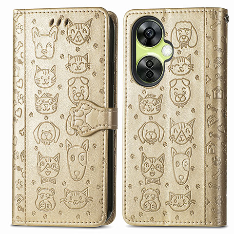 Custodia Portafoglio In Pelle Fantasia Modello Cover con Supporto S03D per OnePlus Nord CE 3 5G Oro