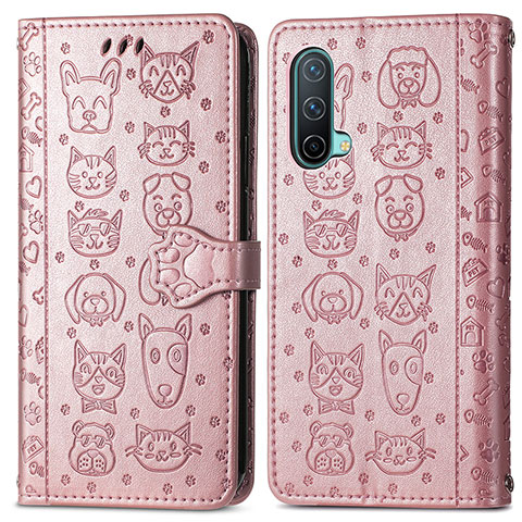 Custodia Portafoglio In Pelle Fantasia Modello Cover con Supporto S03D per OnePlus Nord CE 5G Oro Rosa