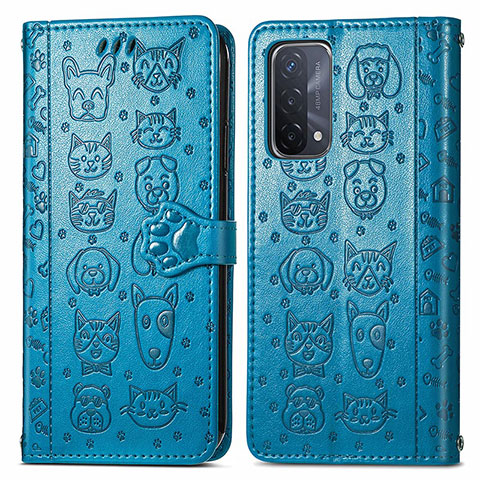 Custodia Portafoglio In Pelle Fantasia Modello Cover con Supporto S03D per OnePlus Nord N200 5G Blu