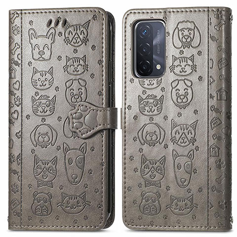 Custodia Portafoglio In Pelle Fantasia Modello Cover con Supporto S03D per OnePlus Nord N200 5G Grigio