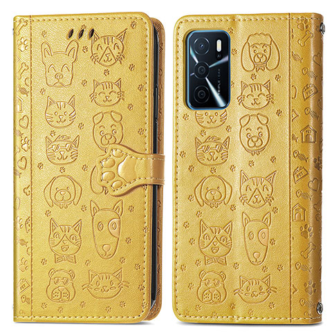 Custodia Portafoglio In Pelle Fantasia Modello Cover con Supporto S03D per Oppo A16 Giallo