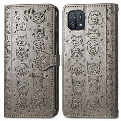 Custodia Portafoglio In Pelle Fantasia Modello Cover con Supporto S03D per Oppo A16e Grigio