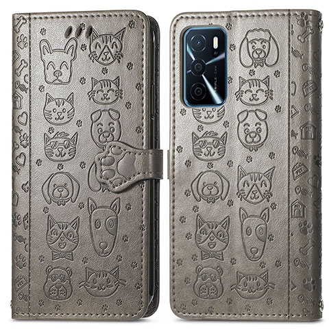 Custodia Portafoglio In Pelle Fantasia Modello Cover con Supporto S03D per Oppo A16s Grigio