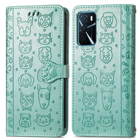 Custodia Portafoglio In Pelle Fantasia Modello Cover con Supporto S03D per Oppo A16s Verde