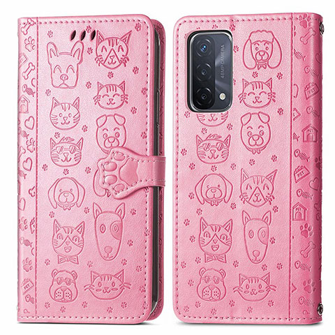 Custodia Portafoglio In Pelle Fantasia Modello Cover con Supporto S03D per Oppo A54 5G Rosa