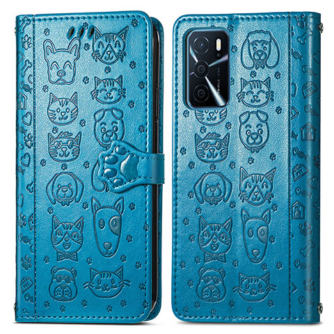 Custodia Portafoglio In Pelle Fantasia Modello Cover con Supporto S03D per Oppo A54s Blu