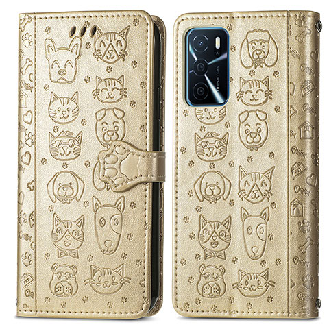 Custodia Portafoglio In Pelle Fantasia Modello Cover con Supporto S03D per Oppo A54s Oro