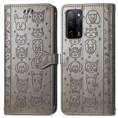 Custodia Portafoglio In Pelle Fantasia Modello Cover con Supporto S03D per Oppo A55 5G Grigio