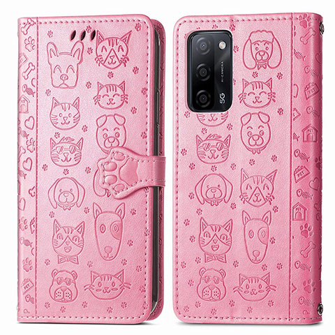 Custodia Portafoglio In Pelle Fantasia Modello Cover con Supporto S03D per Oppo A55 5G Rosa