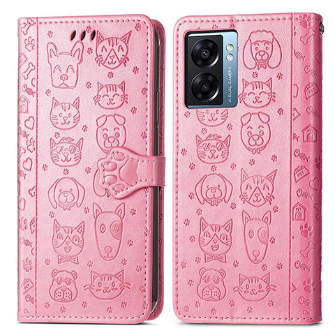 Custodia Portafoglio In Pelle Fantasia Modello Cover con Supporto S03D per Oppo A57 5G Rosa