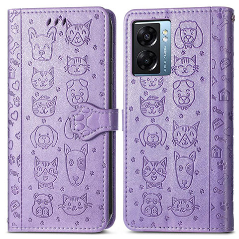 Custodia Portafoglio In Pelle Fantasia Modello Cover con Supporto S03D per Oppo A57 5G Viola