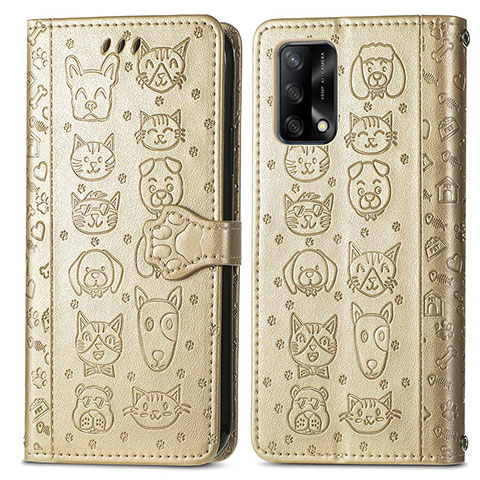 Custodia Portafoglio In Pelle Fantasia Modello Cover con Supporto S03D per Oppo A74 4G Oro