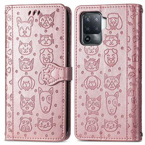 Custodia Portafoglio In Pelle Fantasia Modello Cover con Supporto S03D per Oppo A94 4G Oro Rosa