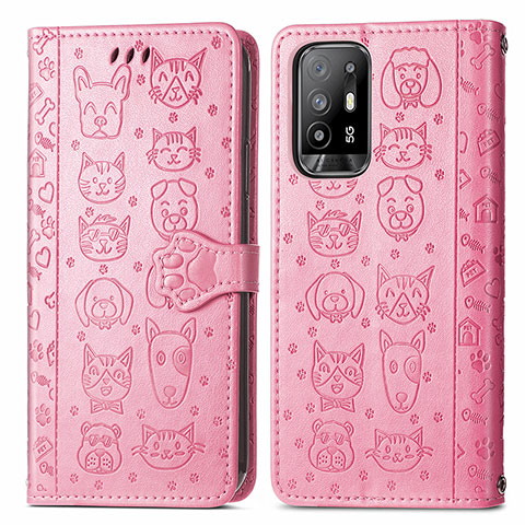 Custodia Portafoglio In Pelle Fantasia Modello Cover con Supporto S03D per Oppo A94 5G Rosa