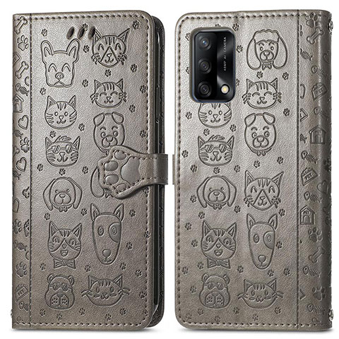 Custodia Portafoglio In Pelle Fantasia Modello Cover con Supporto S03D per Oppo F19 Grigio