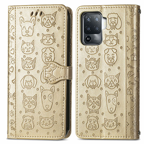 Custodia Portafoglio In Pelle Fantasia Modello Cover con Supporto S03D per Oppo F19 Pro Oro